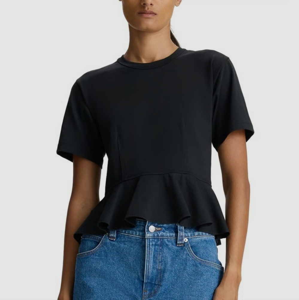 A.L.C. Black Short Sleeve Peplum Tee